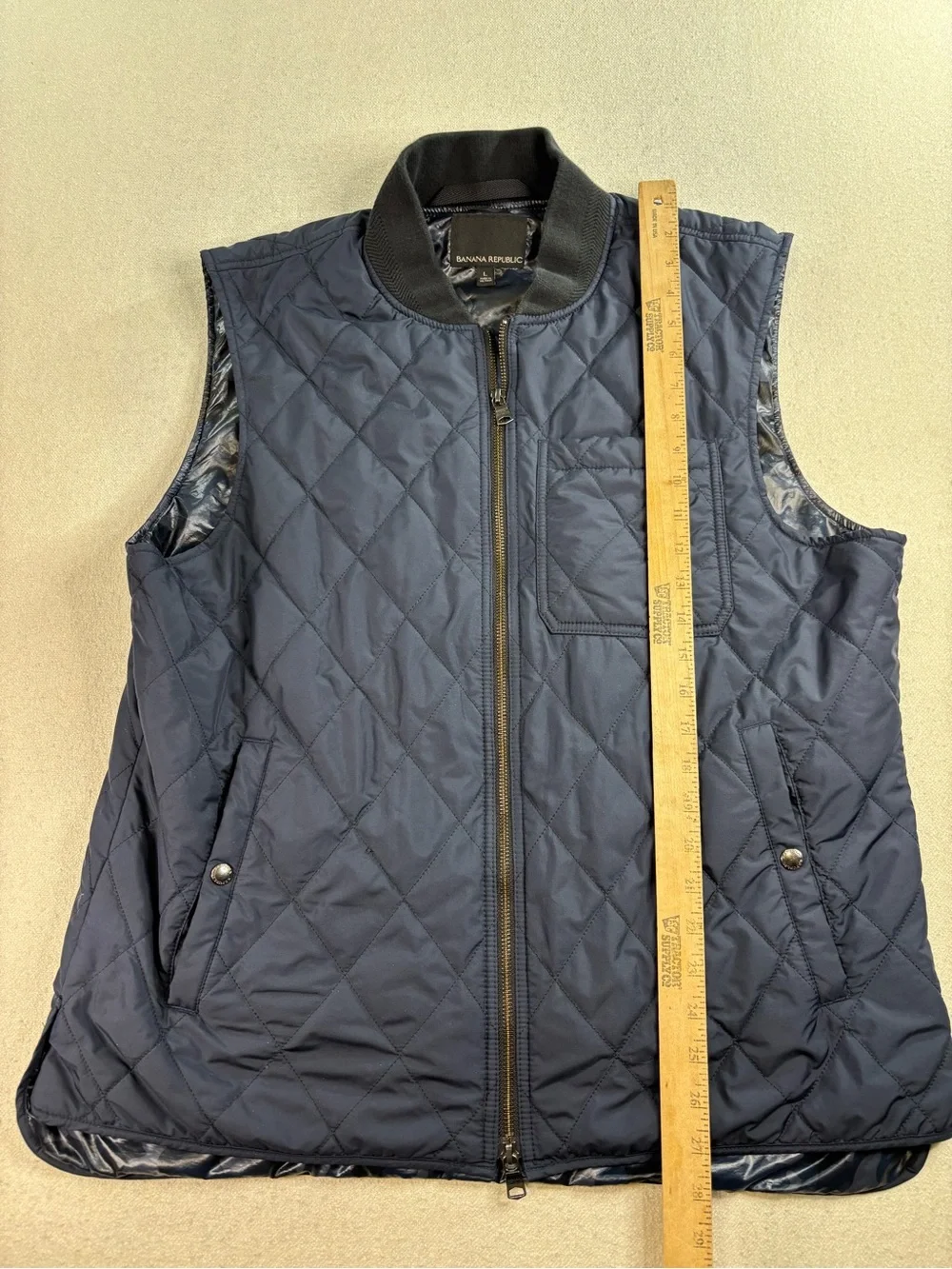 Banana Republic BR+ Tailoring Performance Quilted Vest Mens L Navy Water Resista